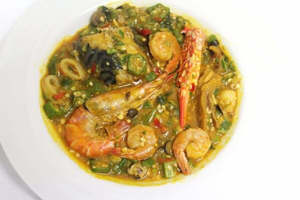 Seafood okro with choice of swallow